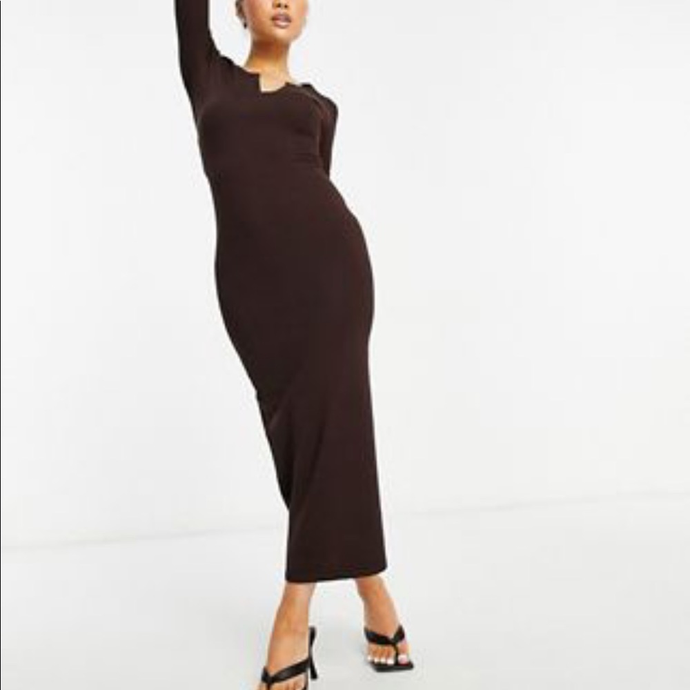 CHOCOLATE BROWN MIDI BODYCON DRESS, US 14